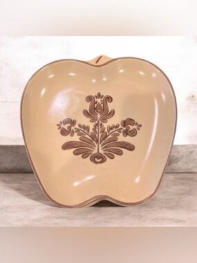 8 vintage apple-shaped stoneware dishes in the "Village" pattern by Pfaltzgraff.